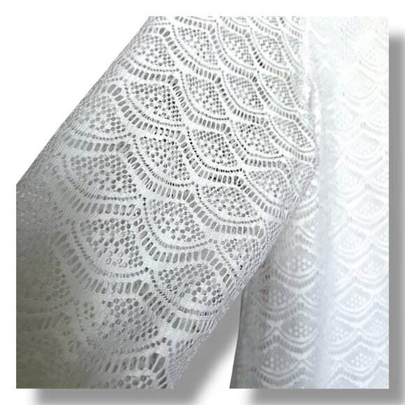 Women's White Boho Chic Lacey Detailed ¾ Sleeve Tunic Top Blouse Size Large - Picture 3 of 7